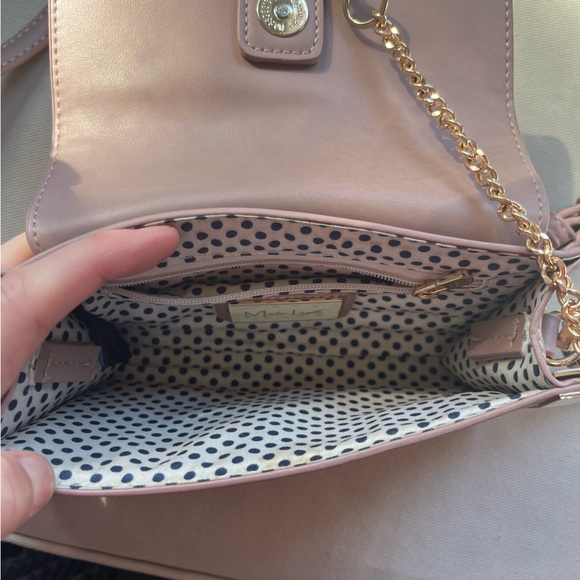 Blush Pink Faux-Suede Crossbody Purse with Gold Detailing - Picture 6 of 10